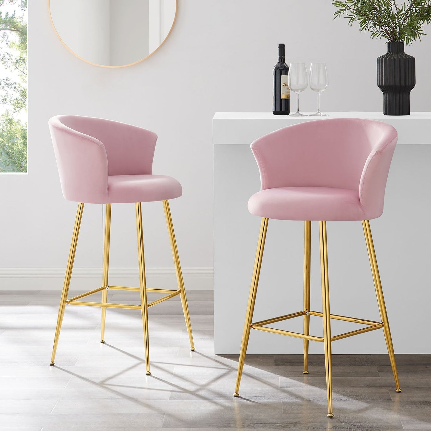 Ensemble de 2 tabourets de bar en velours rose Kylie