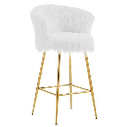 Ensemble de 2 tabourets de bar Kylie en fausse fourrure blanche et pelucheuse