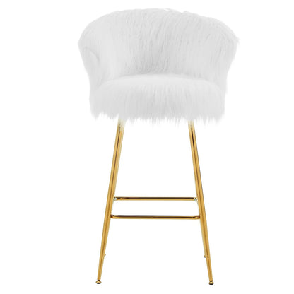 Ensemble de 2 tabourets de bar Kylie en fausse fourrure blanche et pelucheuse