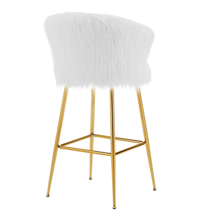 Ensemble de 2 tabourets de bar Kylie en fausse fourrure blanche et pelucheuse