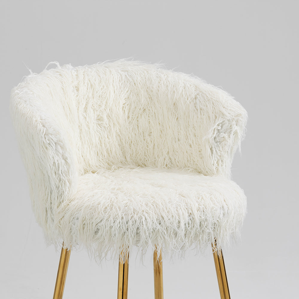 Ensemble de 2 tabourets de bar Kylie en fausse fourrure blanche et pelucheuse