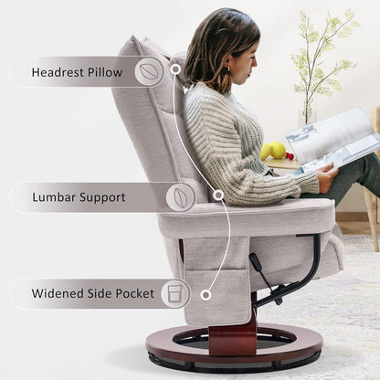 Ensemble MCombo de 2 fauteuils inclinables pivotants avec repose-pieds et coussin cervical, en tissu chenille