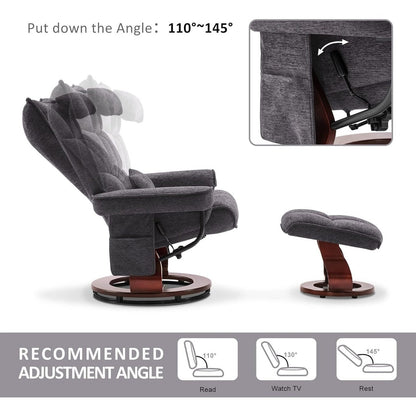 Ensemble MCombo de 2 fauteuils inclinables pivotants avec repose-pieds et coussin cervical, en tissu chenille