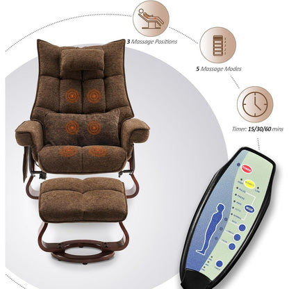 Ensemble MCombo de 2 fauteuils inclinables pivotants avec repose-pieds et coussin cervical, en tissu chenille