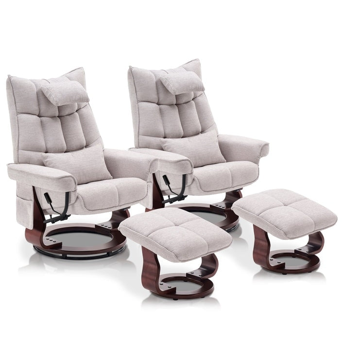Ensemble MCombo de 2 fauteuils inclinables pivotants avec repose-pieds et coussin cervical, en tissu chenille