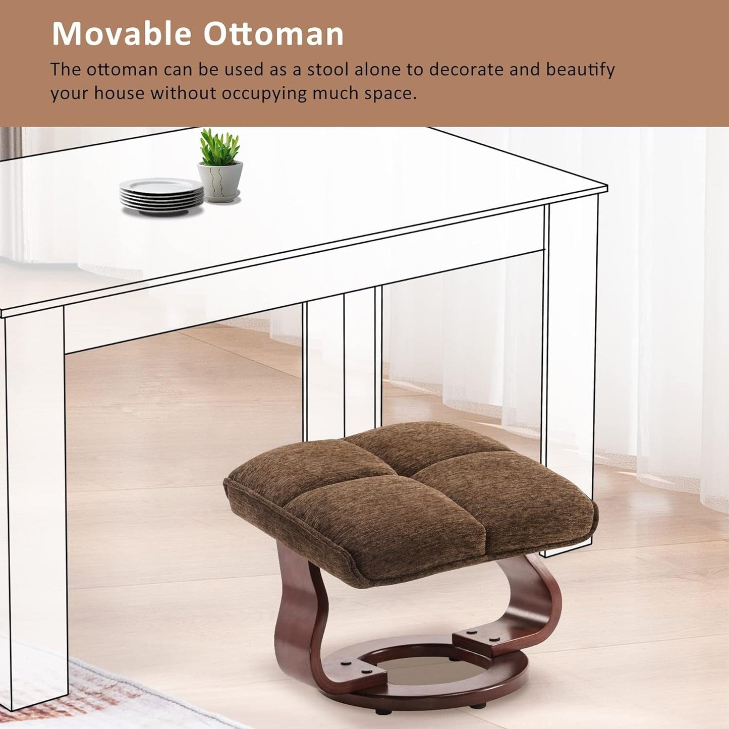 Ensemble MCombo de 2 fauteuils inclinables pivotants avec repose-pieds et coussin cervical, en tissu chenille