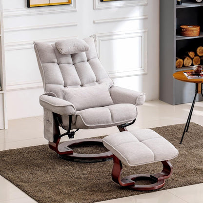 Ensemble MCombo de 2 fauteuils inclinables pivotants avec repose-pieds et coussin cervical, en tissu chenille