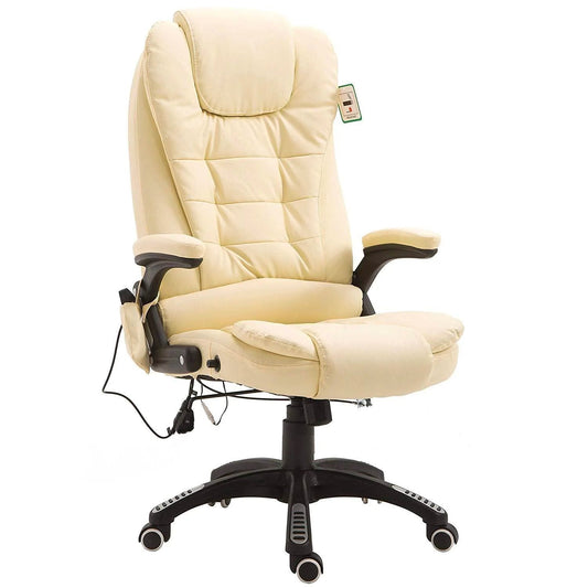 Fauteuil de bureau pivotant et inclinable, rembourré et avec fonction de massage vibrant, MM17 Crème