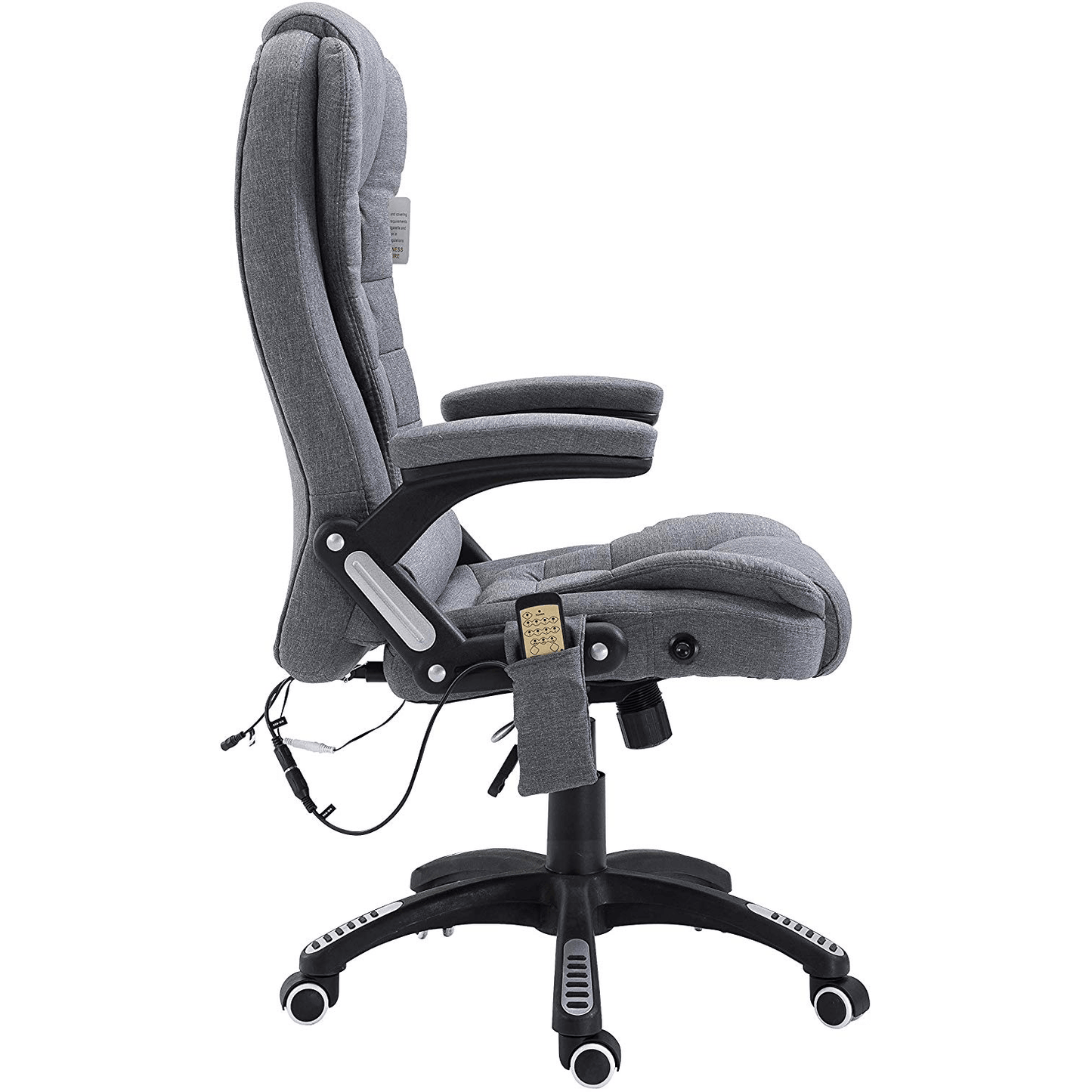 Fauteuil de bureau pivotant et inclinable, rembourré et massant, tissu gris MM17