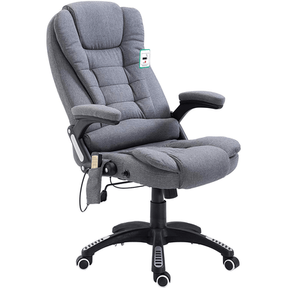 Fauteuil de bureau pivotant et inclinable, rembourré et massant, tissu gris MM17