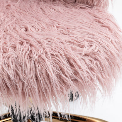 Fauteuil pivotant en fausse fourrure à poils longs Kylie Plush, rose