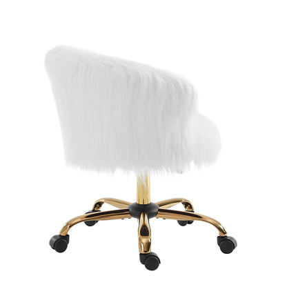 Fauteuil pivotant en fausse fourrure à poils longs Kylie Plush, blanc