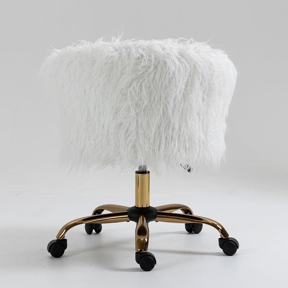 Fauteuil pivotant en fausse fourrure à poils longs Kylie Plush, blanc