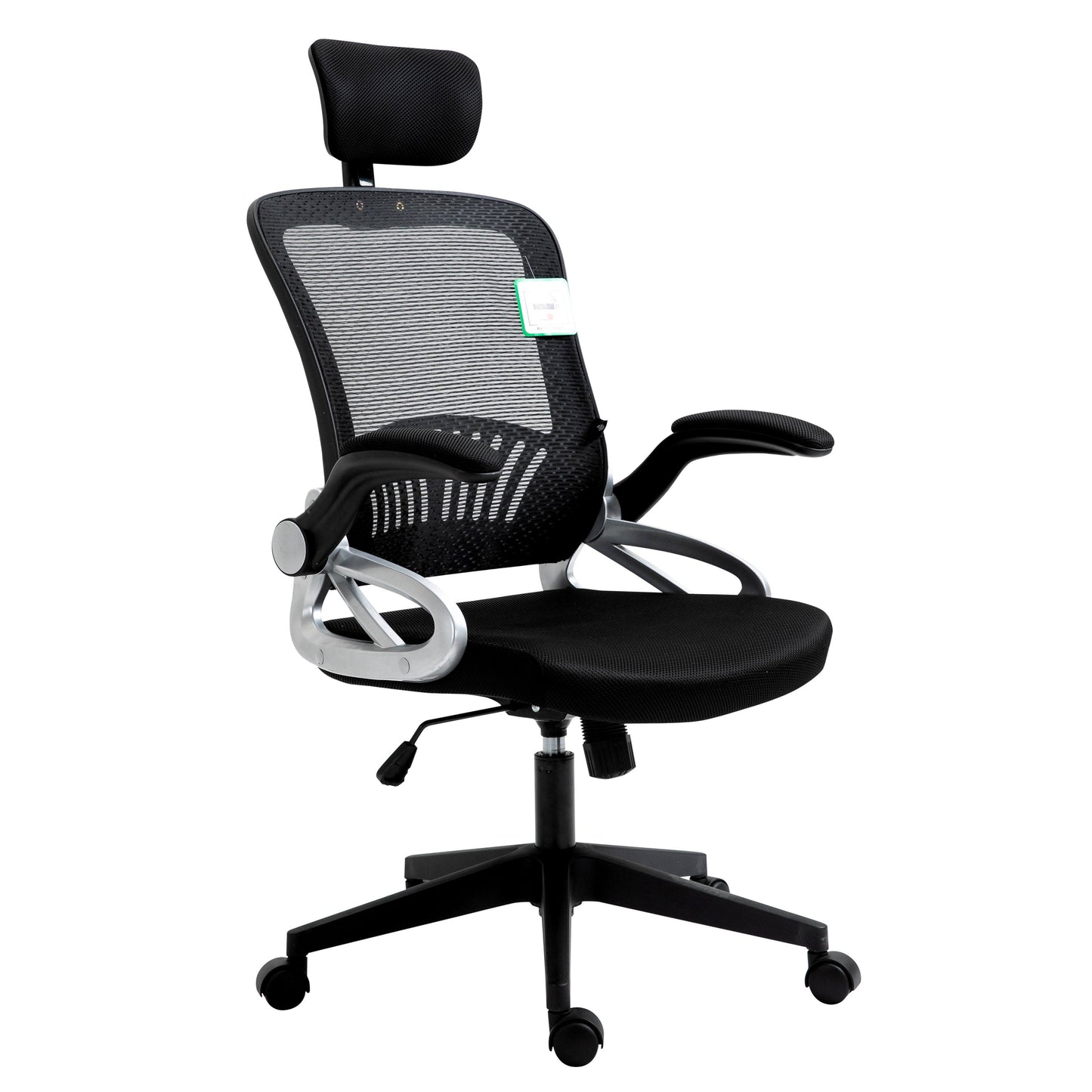 Chaise de bureau pivotante à dossier haut en maille extra-rembourrée avec appui-tête et accoudoirs réglables, noire