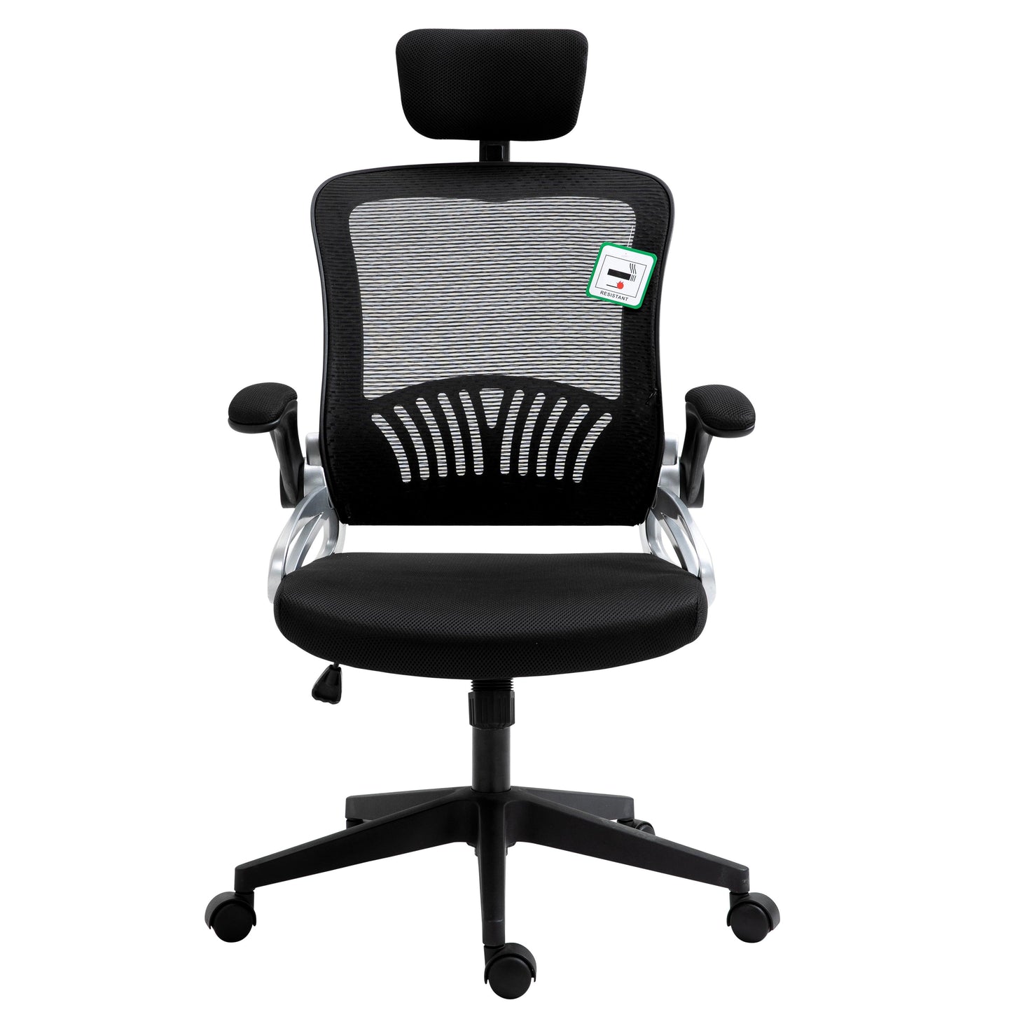 Chaise de bureau pivotante à dossier haut en maille extra-rembourrée avec appui-tête et accoudoirs réglables, noire
