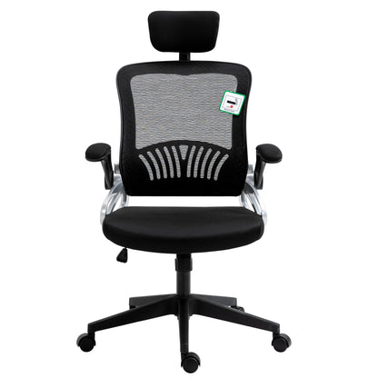 Chaise de bureau pivotante à dossier haut en maille extra-rembourrée avec appui-tête et accoudoirs réglables, noire