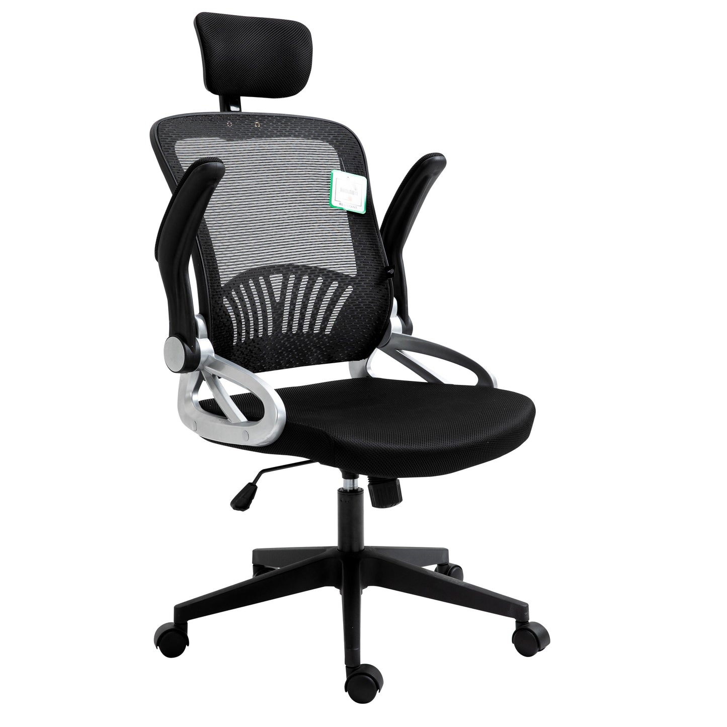 Chaise de bureau pivotante à dossier haut en maille extra-rembourrée avec appui-tête et accoudoirs réglables, noire