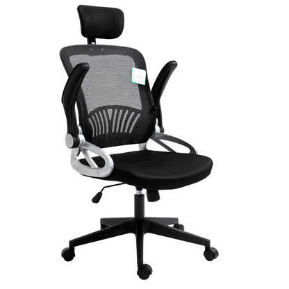 Chaise de bureau pivotante à dossier haut en maille extra-rembourrée avec appui-tête et accoudoirs réglables, noire