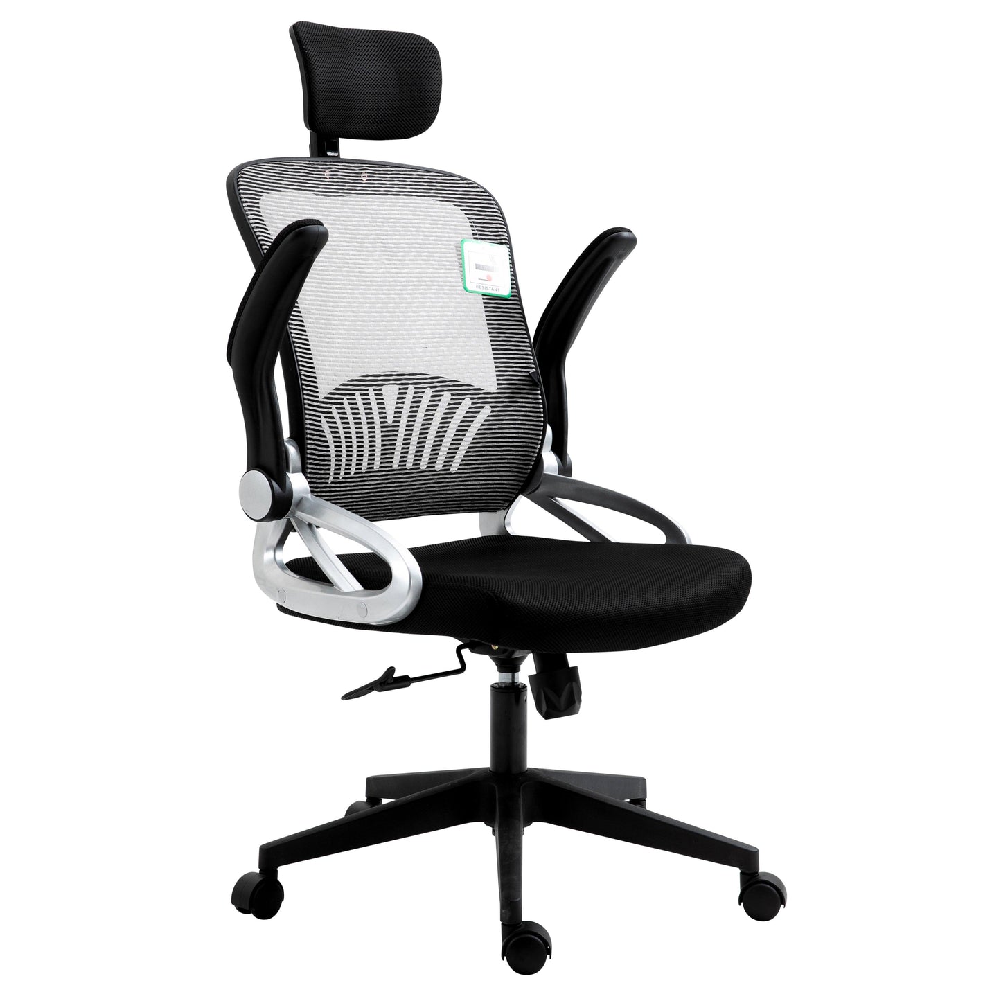 Chaise de bureau pivotante à dossier haut en maille extra-rembourrée avec appui-tête et accoudoirs réglables, gris
