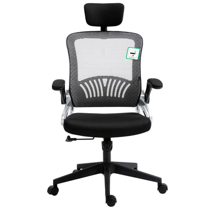 Chaise de bureau pivotante à dossier haut en maille extra-rembourrée avec appui-tête et accoudoirs réglables, gris