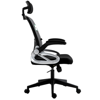 Chaise de bureau pivotante à dossier haut en maille extra-rembourrée avec appui-tête et accoudoirs réglables, gris