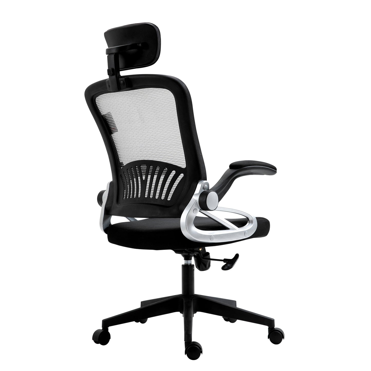 Chaise de bureau pivotante à dossier haut en maille extra-rembourrée avec appui-tête et accoudoirs réglables, gris