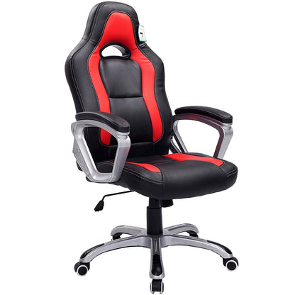 Chaise de jeu pivotante de style sport de course, noire et rouge