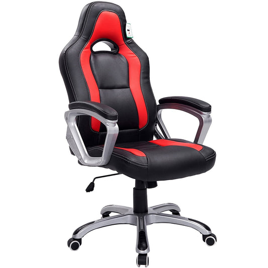 Chaise de jeu pivotante de style sport de course, noire et rouge