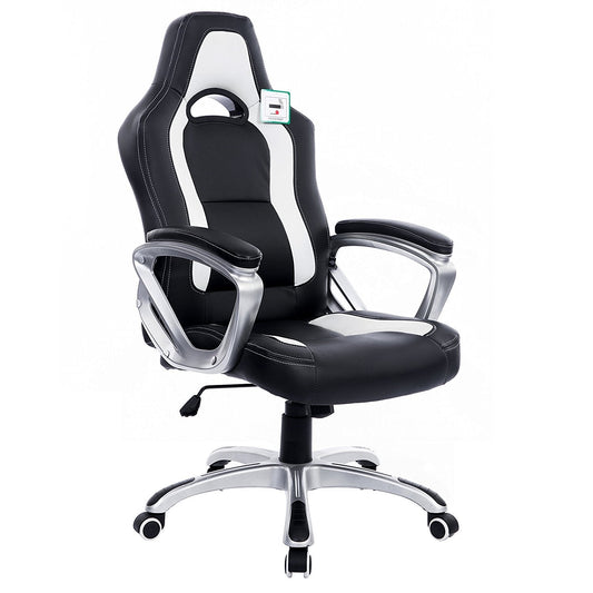 Chaise de bureau pivotante Racing Sport en noir et blanc