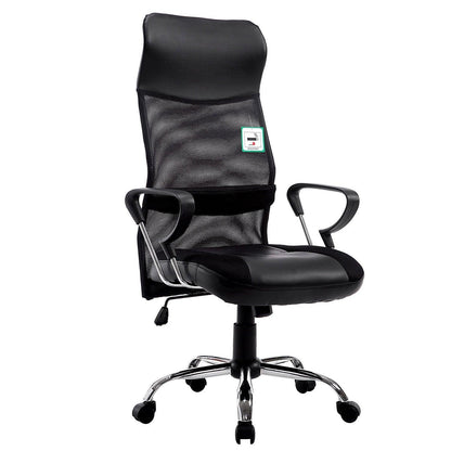Chaise de bureau pivotante au design élégant avec dossier haut et base chromée, MO57 Noir