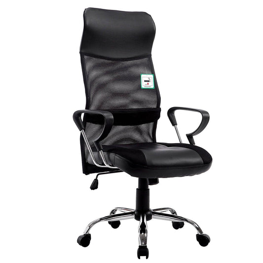 Chaise de bureau pivotante au design élégant avec dossier haut et base chromée, MO57 Noir