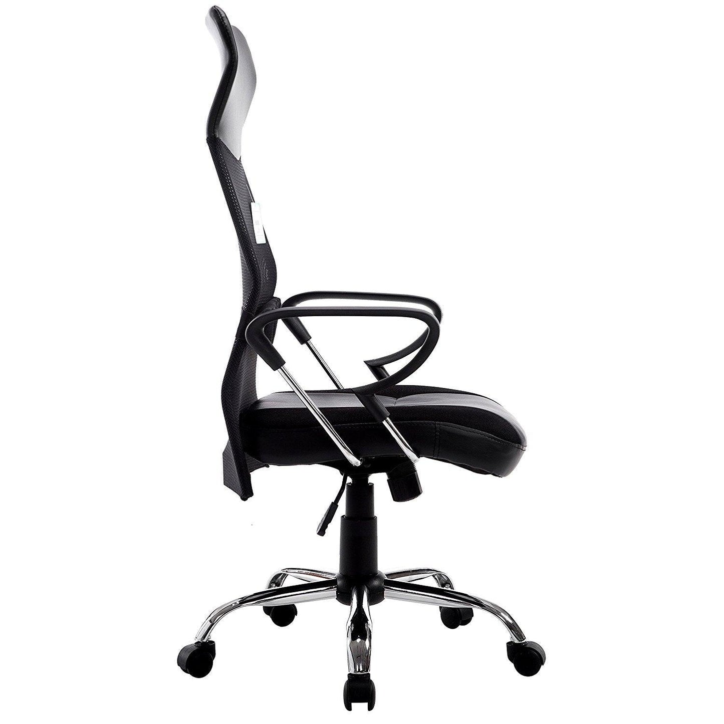 Chaise de bureau pivotante au design élégant avec dossier haut et base chromée, MO57 Noir