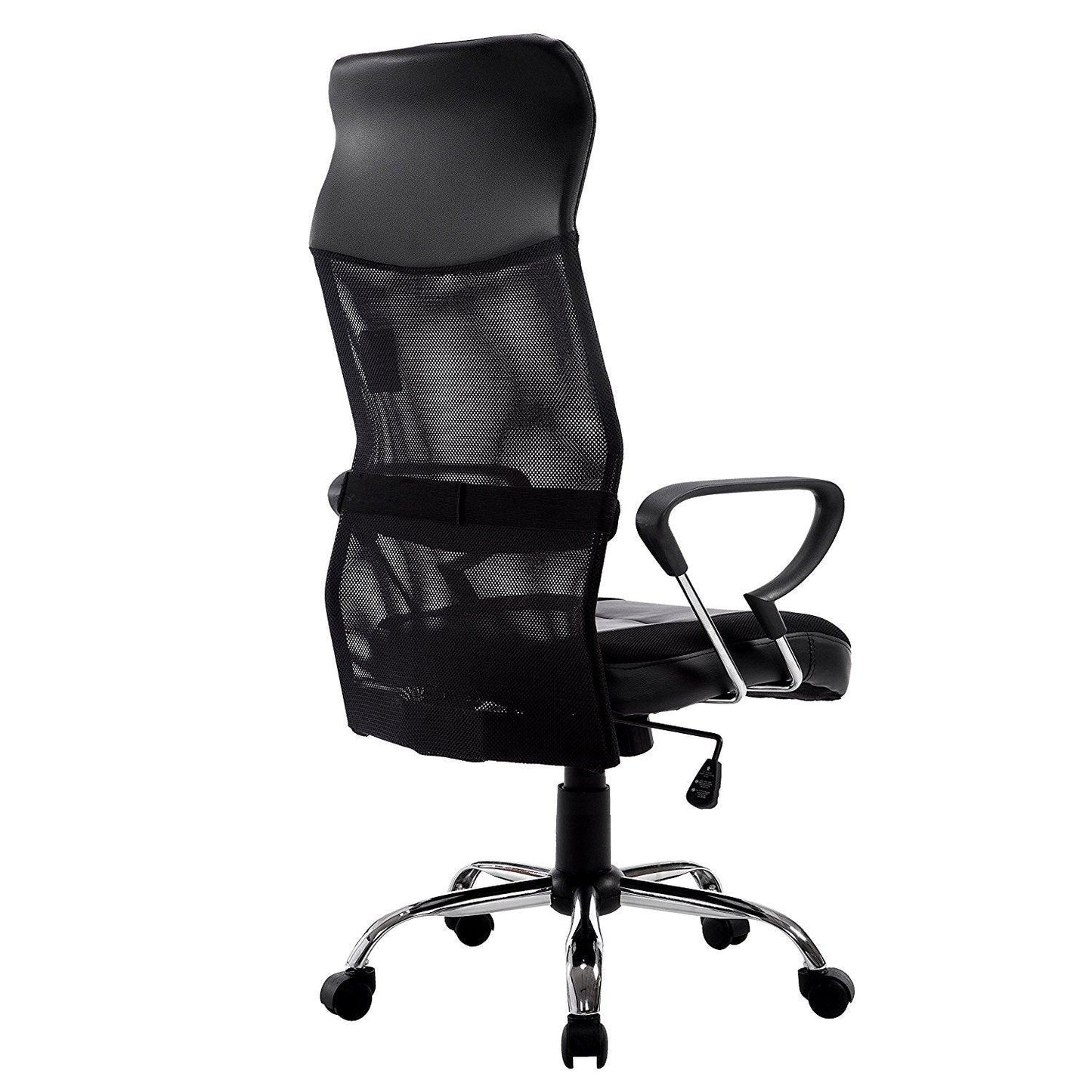 Chaise de bureau pivotante au design élégant avec dossier haut et base chromée, MO57 Noir
