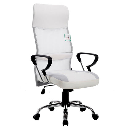 Chaise de bureau pivotante au design élégant avec dossier haut et base chromée, tissu résille, MO57 Blanc