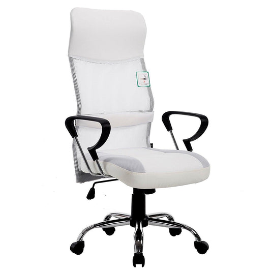 Chaise de bureau pivotante au design élégant avec dossier haut et base chromée, tissu résille, MO57 Blanc
