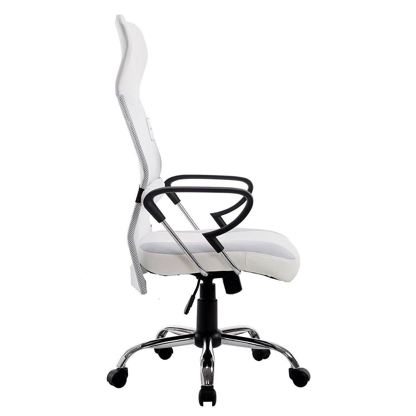 Chaise de bureau pivotante au design élégant avec dossier haut et base chromée, tissu résille, MO57 Blanc