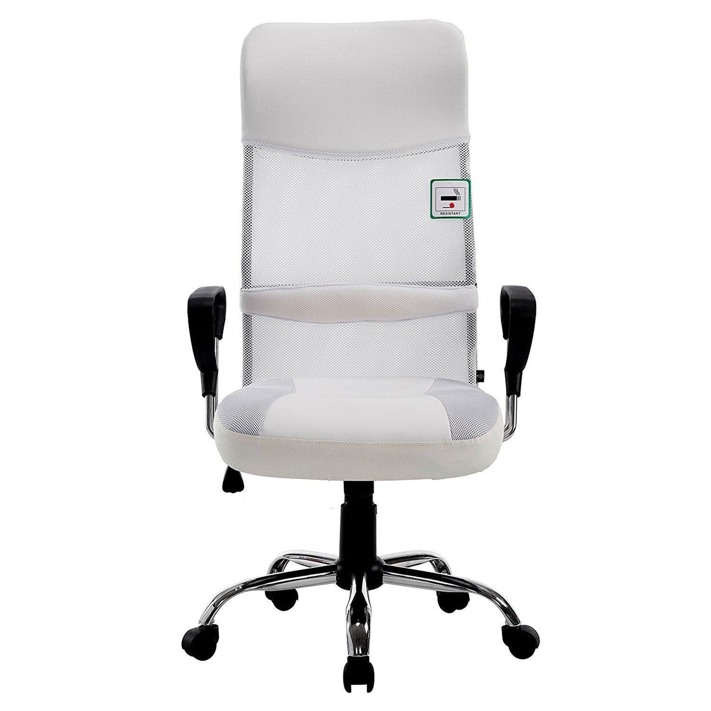 Chaise de bureau pivotante au design élégant avec dossier haut et base chromée, tissu résille, MO57 Blanc