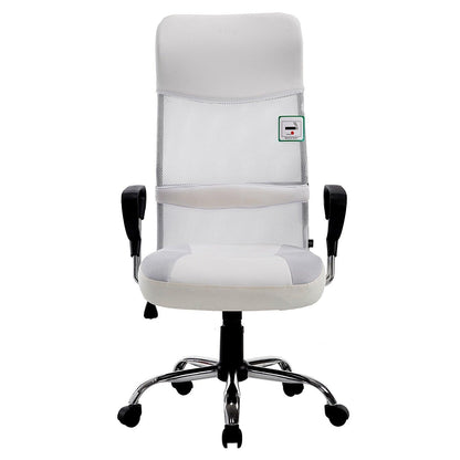 Chaise de bureau pivotante au design élégant avec dossier haut et base chromée, tissu résille, MO57 Blanc