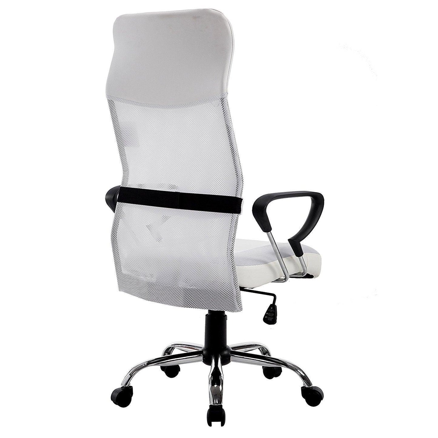 Chaise de bureau pivotante au design élégant avec dossier haut et base chromée, tissu résille, MO57 Blanc