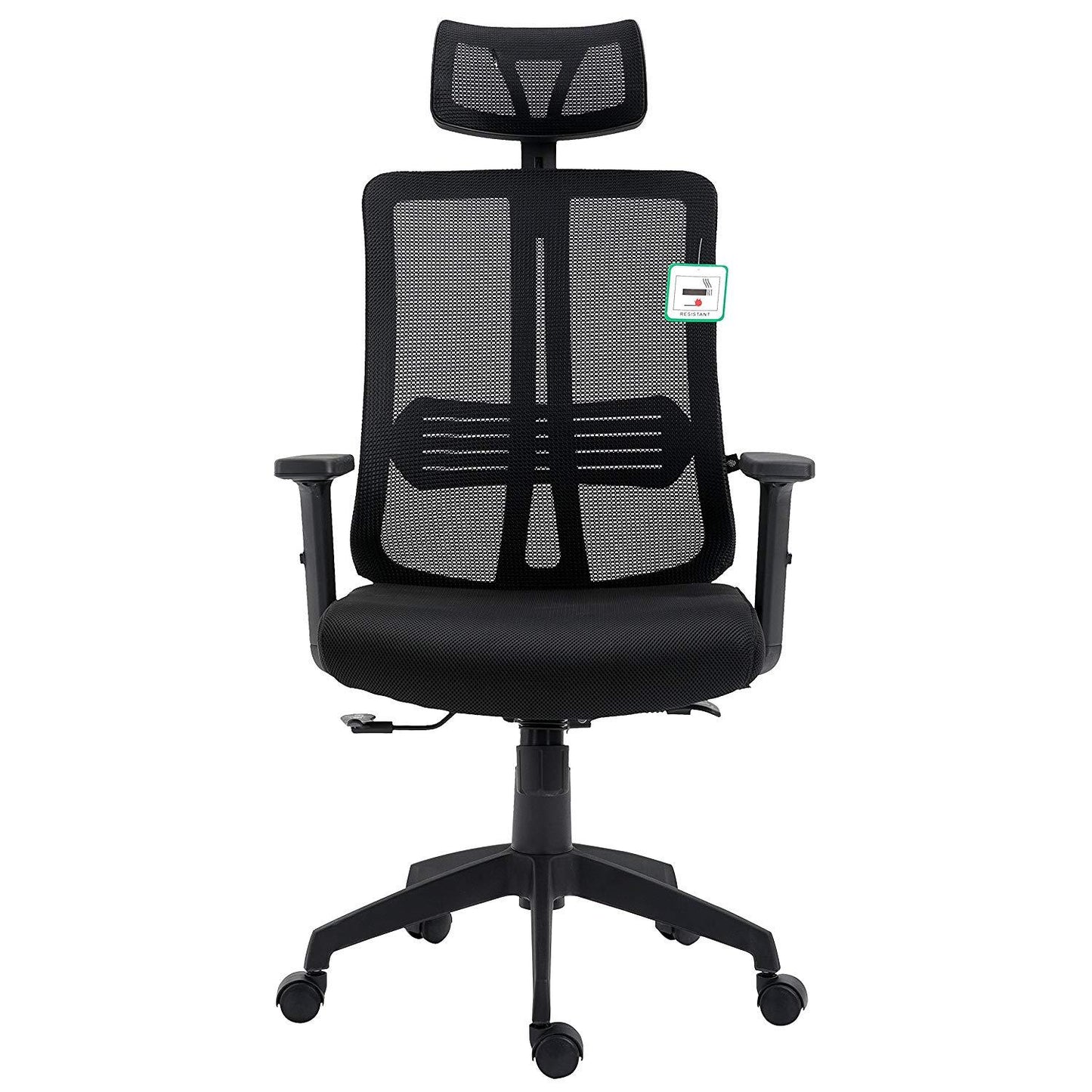 Chaise de bureau pivotante à dossier haut en maille noire avec inclinaison synchronisée, accoudoirs et appui-tête réglables