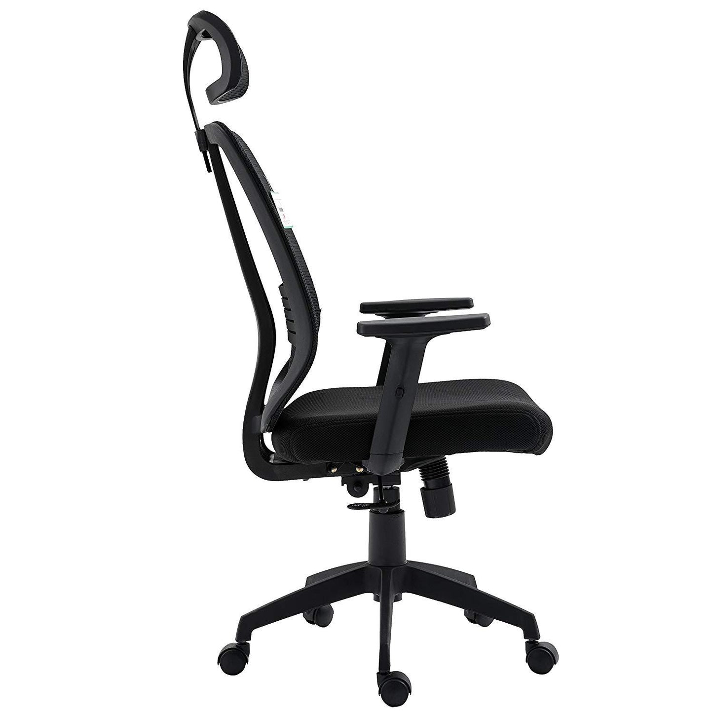Chaise de bureau pivotante à dossier haut en maille noire avec inclinaison synchronisée, accoudoirs et appui-tête réglables