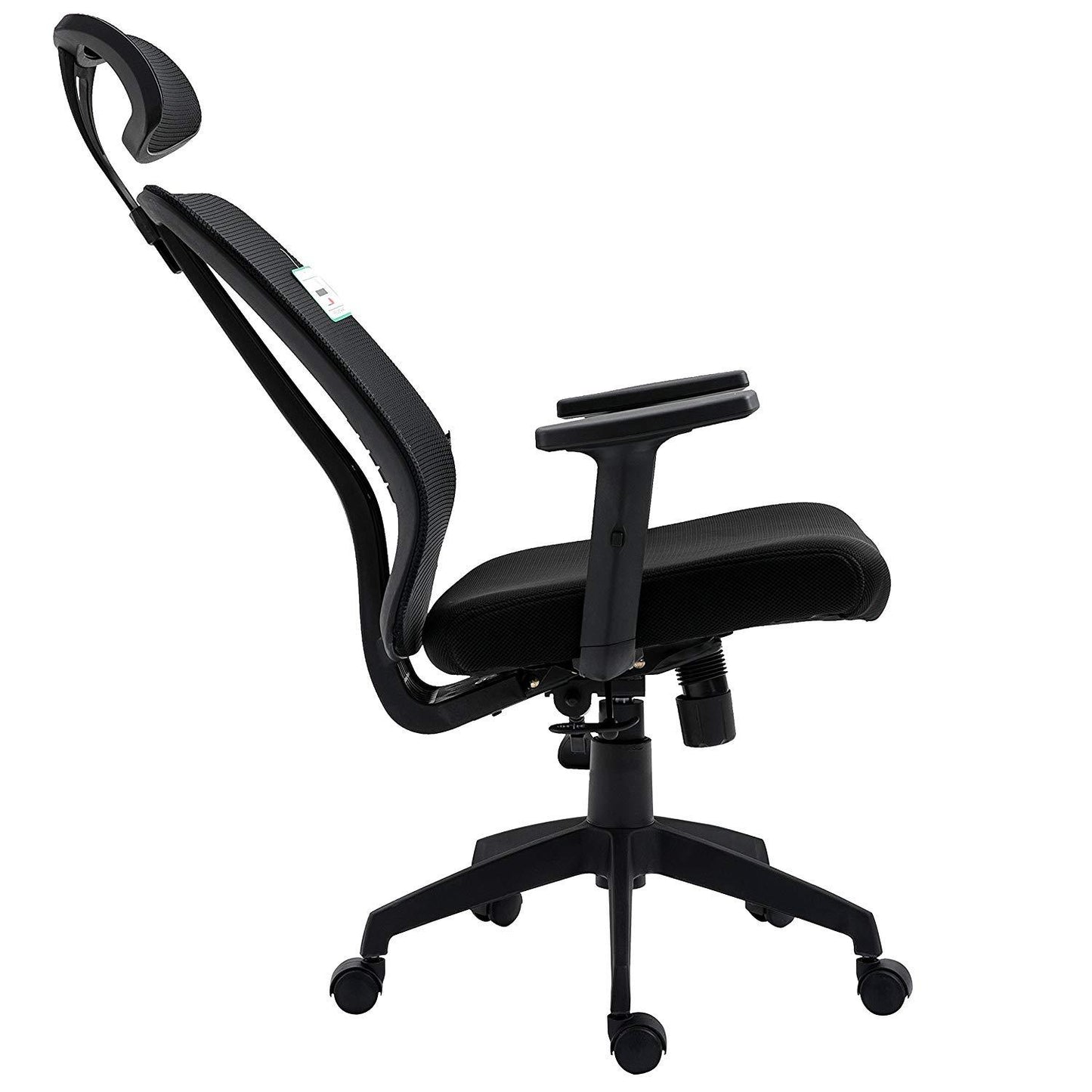Chaise de bureau pivotante à dossier haut en maille noire avec inclinaison synchronisée, accoudoirs et appui-tête réglables