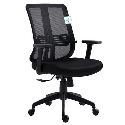 Fauteuil de bureau pivotant à dossier moyen en maille noire avec inclinaison synchronisée et accoudoirs réglables