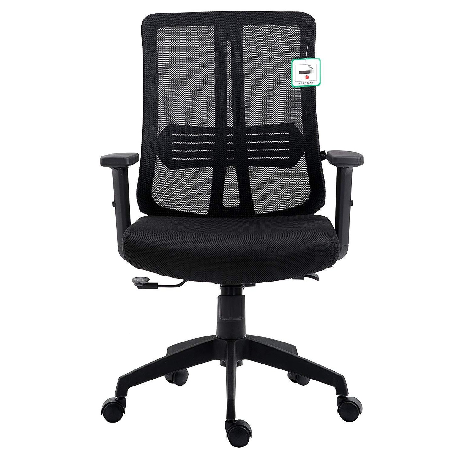 Fauteuil de bureau pivotant à dossier moyen en maille noire avec inclinaison synchronisée et accoudoirs réglables