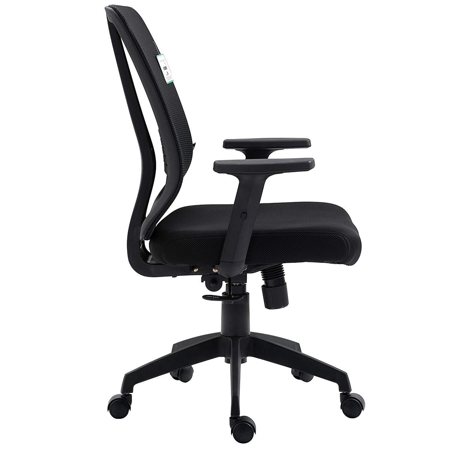 Fauteuil de bureau pivotant à dossier moyen en maille noire avec inclinaison synchronisée et accoudoirs réglables