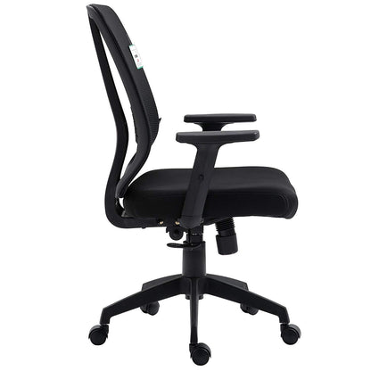 Fauteuil de bureau pivotant à dossier moyen en maille noire avec inclinaison synchronisée et accoudoirs réglables