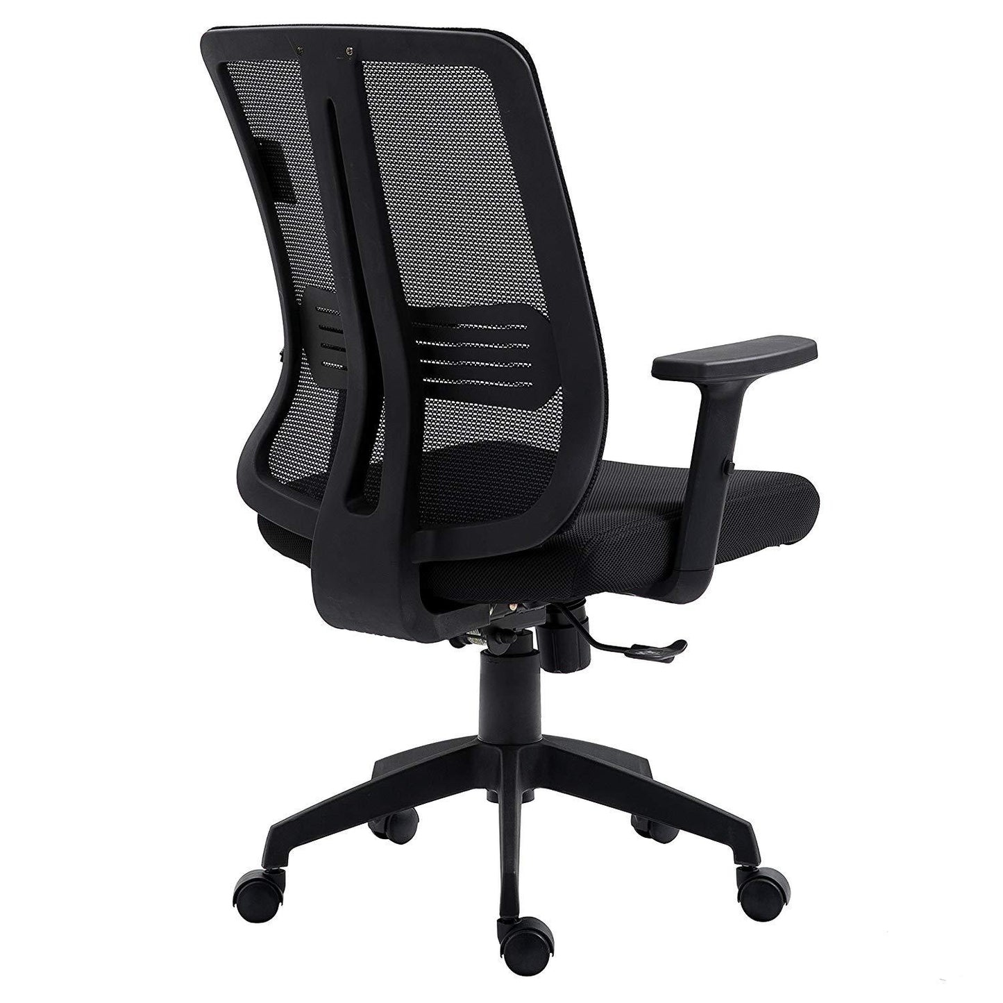 Fauteuil de bureau pivotant à dossier moyen en maille noire avec inclinaison synchronisée et accoudoirs réglables