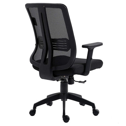 Fauteuil de bureau pivotant à dossier moyen en maille noire avec inclinaison synchronisée et accoudoirs réglables