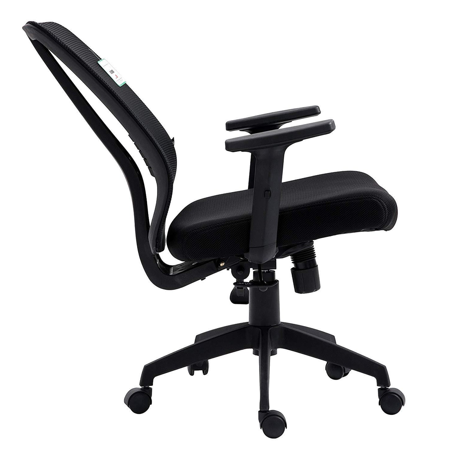 Fauteuil de bureau pivotant à dossier moyen en maille noire avec inclinaison synchronisée et accoudoirs réglables