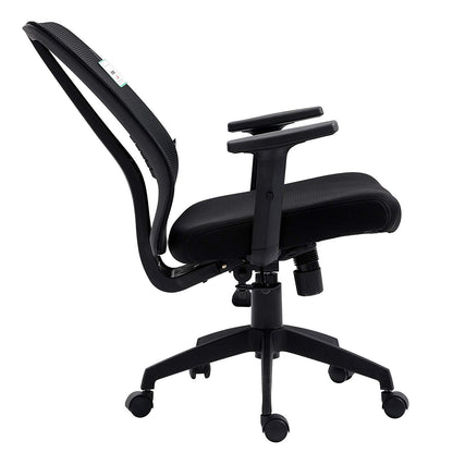 Fauteuil de bureau pivotant à dossier moyen en maille noire avec inclinaison synchronisée et accoudoirs réglables